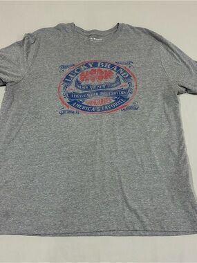 Lucky Brand Gray Short Sleeve Graphic Tee with Red & Blue Crest